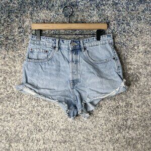 Zara Jean Shorts Womens 40 8‎ US Roll Hem Distressed Button Fly High Rise